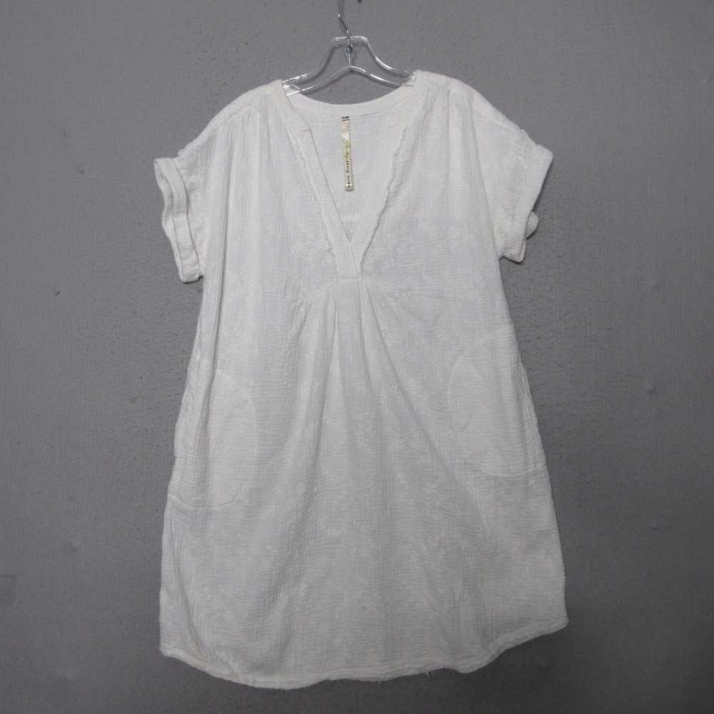 Uncle Frank Dress Mini White Floral Embroidered Cotton Flowy Boho Pockets Frayed